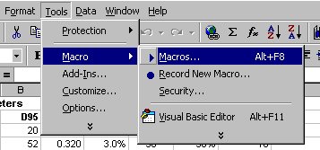 Excel Tools/Macro/Macros menu